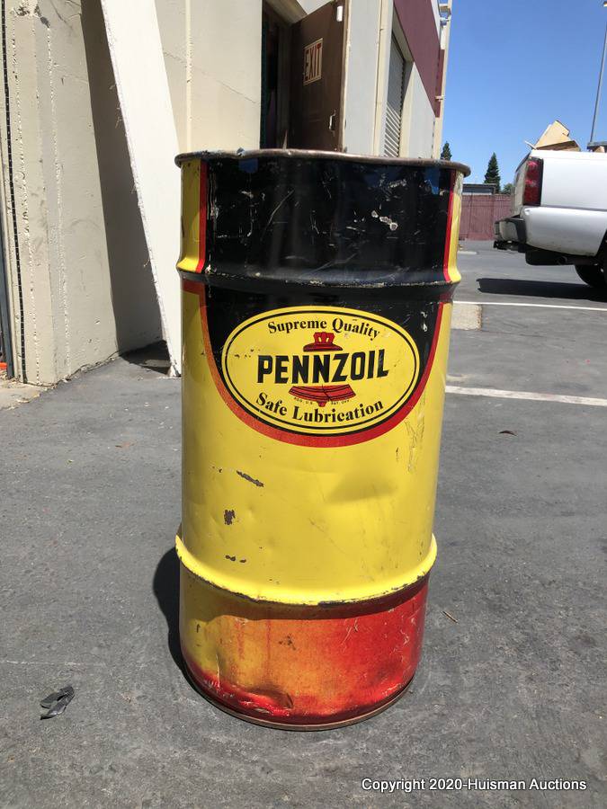 VINTAGE PENNZOIL 16 GALLON OIL CAN DRUM - SHOP TRASH CAN Auction