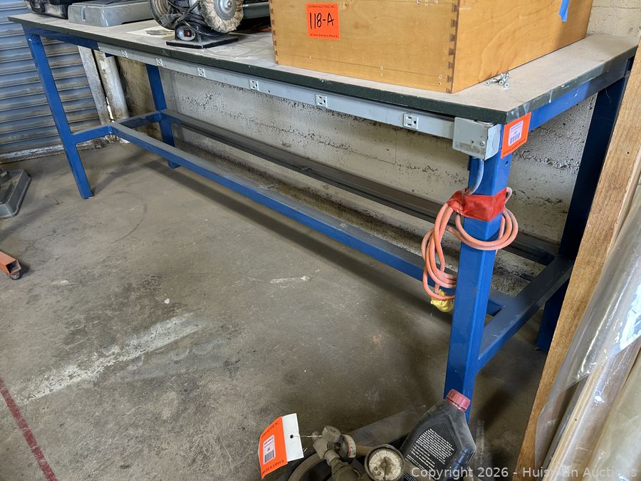 26" x 97" Metal Table w/ Power Strip (Contents Not Included)