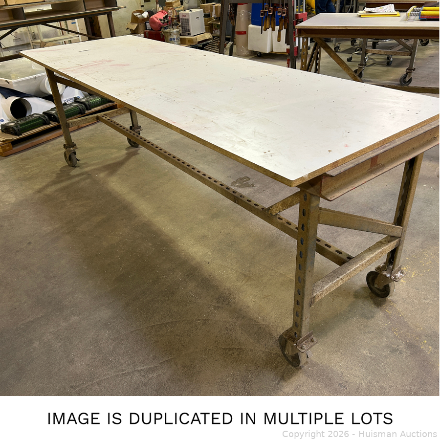 24" x 99" Four-Wheel Shop Table w/ Removable Wood Top & Spacers